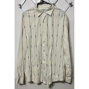Bobby Chan‎ Men’s Shirt Medium Silk Bamboo Long Sleeve Geometric Bars Button Up